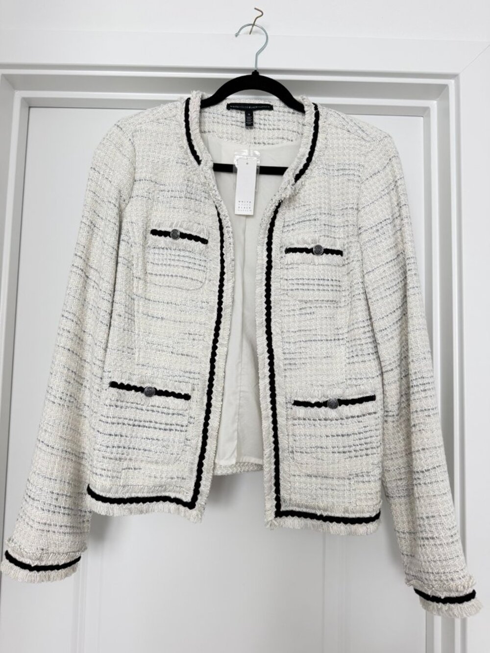White House Black Market Ecru Tweed Jacket Size M NWT